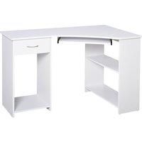 L-Shaped Corner Computer Desk w/ 2 Shelves Wide Worktop Keyboard Tray White