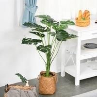 Outsunny 85cm/2.8FT Artificial Monstera Tree Decorative Cheese Plant 13 Leaves with Nursery Pot, Fake Tropical Palm Tree for Indoor Outdoor Dcor