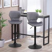 Bar Stool Set of 2 Velvet-Touch Adjustable Height Swivel Chairs Footrest