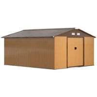 Outsunny 13 X 11ft Outdoor Garden Storage Shed w/2 Doors Galvanised Metal Yellow