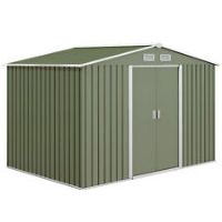 Outsunny 9X6FT Outdoor Storage Garden Shed w/2 Door Galvanised Metal Light Green