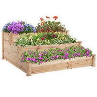 Outsunny Wooden Raised Bed 3Tier Planter Kit Elevated Plant Box 124x124x56cm