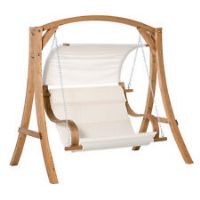 Outsunny Wooden Porch A-Frame Swing Chair w/ Canopy and Cushion for Patio Garden