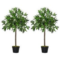 Outsunny Set Of 2 90cm/3FT Artificial Bay Laurel Topiary Trees w/Pot Fake Plant