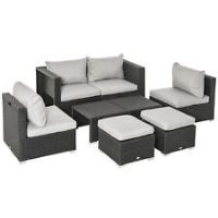 Outsunny 8pc Outdoor Patio Furniture Set Weather Wicker Rattan Sofa Chair Black