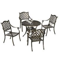 Outsunny 5PCs Garden Dining Conversation Set 4 Chairs Table Umbrella Hole