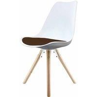 Fusion Living Soho Plastic Dining Chair With Pyramid Light Wood Legs White & Chocolate