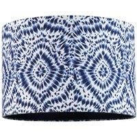 Modern Kaleidoscope Design Drum Lamp Shade in White and Midnight Blue Linen Fabric | Features Navy Satin Fabric Inner Lining | 20cm x 30cm by Happy Homewares