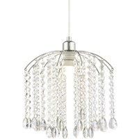 Modern Waterfall Pendant Lamp Shade with Clear Acrylic Droplets and Chrome Plated Metal Frame Stalks - 33cm x 30cm by Happy Homewares