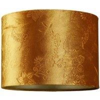 Mustard Shimmer Velvet Lamp Shade with Textured Floral Decor and Inner Satin Lining | 25cm x 18cm | Reversible Gimbal for Pendant or Lamp by Happy Homewares