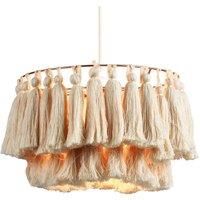 Modern Shabby Chic Double Tier Cotton Tassels Pendant Lighting Shade with Rose Gold Metal Frame | 30cm x 20cm | for Bedroom Dining Room Lounge etc by Happy Homewares