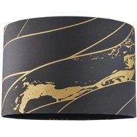 Designer Black Cotton Fabric Lamp Shade with Gold Foil Lines and Waves Decor | Inner Jet Black Faux Silk Satin Fabric Lining | 30cm x 20cm by Happy Homewares