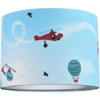 Cute Sky Blue Kids Lampshade with Planes Hot Air Balloons and Helicopter Designs | 25cm Diameter | 60w Maximum | Inner Cotton Lining by Happy Homewares