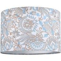 Traditional Classic Floral Paisley Print Cotton Fabric Lamp Shade in Sky Blue and Beige | Features White Cotton Inner Lining | 20cm x 30cm by Happy Homewares