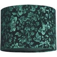 Floral Decorated Forest and Emerald Green Velvet Fabric Shade with Inner Cotton Lining | 25cm Diameter | for Table Lamp or Ceiling Pendant by Happy Homewares