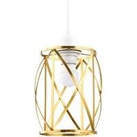 Sleek and Vintage Lantern Cage Pendant Lighting Shade with Brushed Gold Metal Strips | 20cm x 13cm | for Lounge, Bedroom, Dining Room etc by Happy Homewares