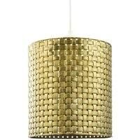 Classic Design Tweed Lattice Metal Pendant Lighting Shade in Bright Gold with Small Square Gaps | 25cm x 23cm | Circular Shape by Happy Homewares