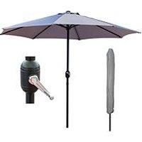 GlamHaus Garden Parasol Table Umbrella 2.7M with Crank Handle for Outdoors, UV40 Protection, Includes Protection Cover, Gardens and Patios - Robust Steel (Light Grey)