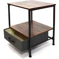 FWStyle Industrial Style Side Table With Fabric Drawer