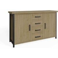 Solid Pine Sideboard Large 150cm Industrial Metal Design Ready Assembled