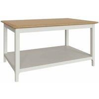 Oak Top Coffee Table with Shelf Living Room Furniture Linen White