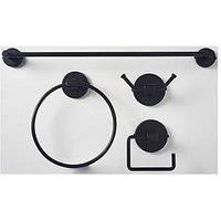 OurHouse Towel Rail Bathroom Accessory Set, Includes 4 Accessories – 3 Towel Rails and Toilet Roll Holder, Towel Racks and Toilet Paper Holder for Bathroom, Bathroom Set Incl Towel Bar (Black)