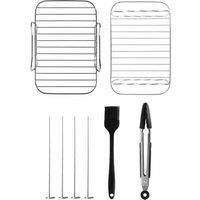 Tower T843096 8pc Silicone Air Fryer Accessory Set with Tongs, 4X Skewers, Basting Brush, 2X Roasting Racks, Stainless Steel, Black