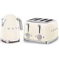 Smeg 50’s Style Retro Range Breakfast Set, 1.7L 3000W Kettle and Multi-Functional Control 4-Slice 2000W Toaster, Cream, KLF03CRUK/ TSF03CRUK