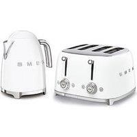 Smeg 50’s Style Retro Range Breakfast Set, 1.7L 3000W Kettle and Multi-Functional Control 4-Slice 2000W Toaster, White, KLF03WHUK/ TSF03WHUK