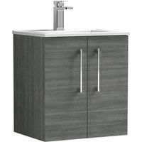 Nuie Arno Wall Hung 2-Door Vanity Unit & Basin-2 500mm - Anthracite Woodgrain