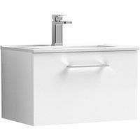 Nuie Arno Wall Hung 1-Drawer Vanity Unit with Basin-2 600mm Wide - Gloss White