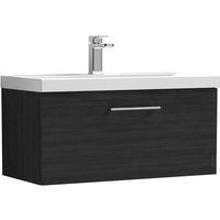 nuie ARN625D Arno Modern Bathroom Wall Hung 1 Drawer Vanity Unit with Thin-Edge Ceramic Basin, Woodgrain Charcoal Black