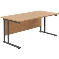 Office Hippo Heavy Duty Rectangular Cantilever Office Desk, Home Office Desk, Office Table, Integrated Cable Ports, PC Desk For Office or Home, 5 Yr Wty - Black Frame/Oak Top, 180cm x 80cm