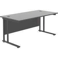 Office Hippo Heavy Duty Rectangular Cantilever Office Desk, Home Office Desk, Office Table, Integrated Cable Ports, PC Desk For Office or Home, 5 Yr Wty - Black Frame/Black Top, 180cm x 80cm