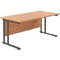 Office Hippo Heavy Duty Rectangular Cantilever Office Desk, Home Office Desk, Office Table, Integrated Cable Ports, PC Desk For Office or Home, 5 Yr Wty - Black Frame/Beech Top, 180cm x 80cm