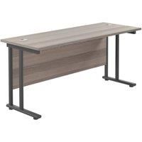 Office Hippo Heavy Duty Rectangular Cantilever Office Desk, Home Office Desk, Office Table, Integrated Cable Ports, PC Desk For Office or Home, 5 Yr Wty - Black Frame/Grey Oak Top, 180cm x 60cm