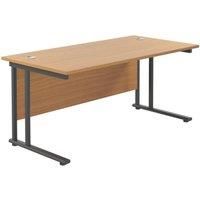 Office Hippo Heavy Duty Rectangular Cantilever Office Desk, Home Office Desk, Office Table, Integrated Cable Ports, PC Desk For Office or Home, 5 Yr Wty - Black Frame/Oak Top, 160cm x 80cm