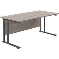 Office Hippo Heavy Duty Rectangular Cantilever Office Desk, Home Office Desk, Office Table, Integrated Cable Ports, PC Desk For Office or Home, 5 Yr Wty - Black Frame/Grey Oak Top, 160cm x 80cm