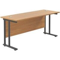 Office Hippo Heavy Duty Rectangular Cantilever Office Desk, Home Office Desk, Office Table, Integrated Cable Ports, PC Desk For Office or Home, 5 Yr Wty - Black Frame/Oak Top, 160cm x 60cm