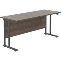 Office Hippo Heavy Duty Rectangular Cantilever Office Desk, Home Office Desk, Office Table, Integrated Cable Ports, PC Desk For Office or Home, 5 Yr Wty - Black Frame/Dark Walnut Top, 160cm x 60cm