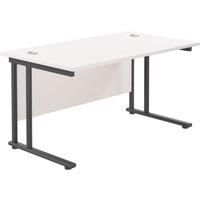 Office Hippo Heavy Duty Rectangular Cantilever Office Desk, Home Office Desk, Office Table, Integrated Cable Ports, PC Desk For Office or Home, 5 Yr Wty - Black Frame/White Top, 140cm x 80cm