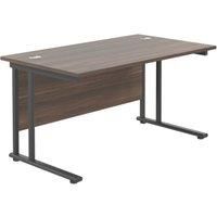 Office Hippo Heavy Duty Rectangular Cantilever Office Desk, Home Office Desk, Office Table, Integrated Cable Ports, PC Desk For Office or Home, 5 Yr Wty - Black Frame/Dark Walnut Top, 120cm x 80cm