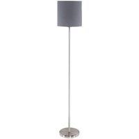 Floor Lamp Light Satin Nickel Shade Grey Fabric Pedal Switch Bulb E27 1x60W