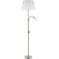 Floor Lamp Light Satin Nickel Shade White Fabric Glass Bulb E27&E14 1x60W/1x40W