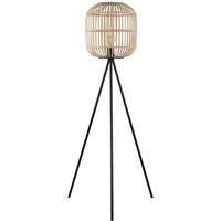 Tripod Floor Lamp Light Black & Wicker 1 x 28W E27 Bulb Tall Living Room