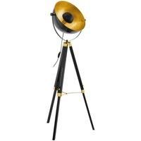 Tripod Floor Lamp Light Black Wood & Gold Dome Shade 1 x 60W E27 Bulb