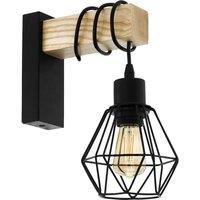 LED Wall Light / Sconce Black Plate & Wood Hangman Cage 1 x 10W E27 Bulb