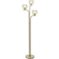 Floor Lamp Light - Satin Brass & Champagne Lustre Glass - 3 x 25W E14 golf