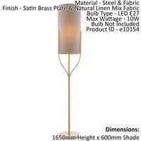 Floor Lamp Light Satin Brass & Natural Linen Mix Fabric 10W LED E27