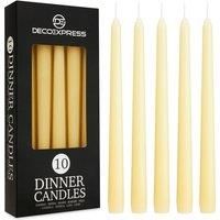 DECO EXPRESS Dinner Candles Pack 10 15 or 50 Tapered Candles White Gold Coloured Taper Candles Non Drip Long Lasting Candles 8 hours Burn Non Scented (Ivory - 10 Pack)